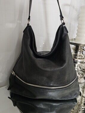 margot Black Leather Shoulder Hobo Bag